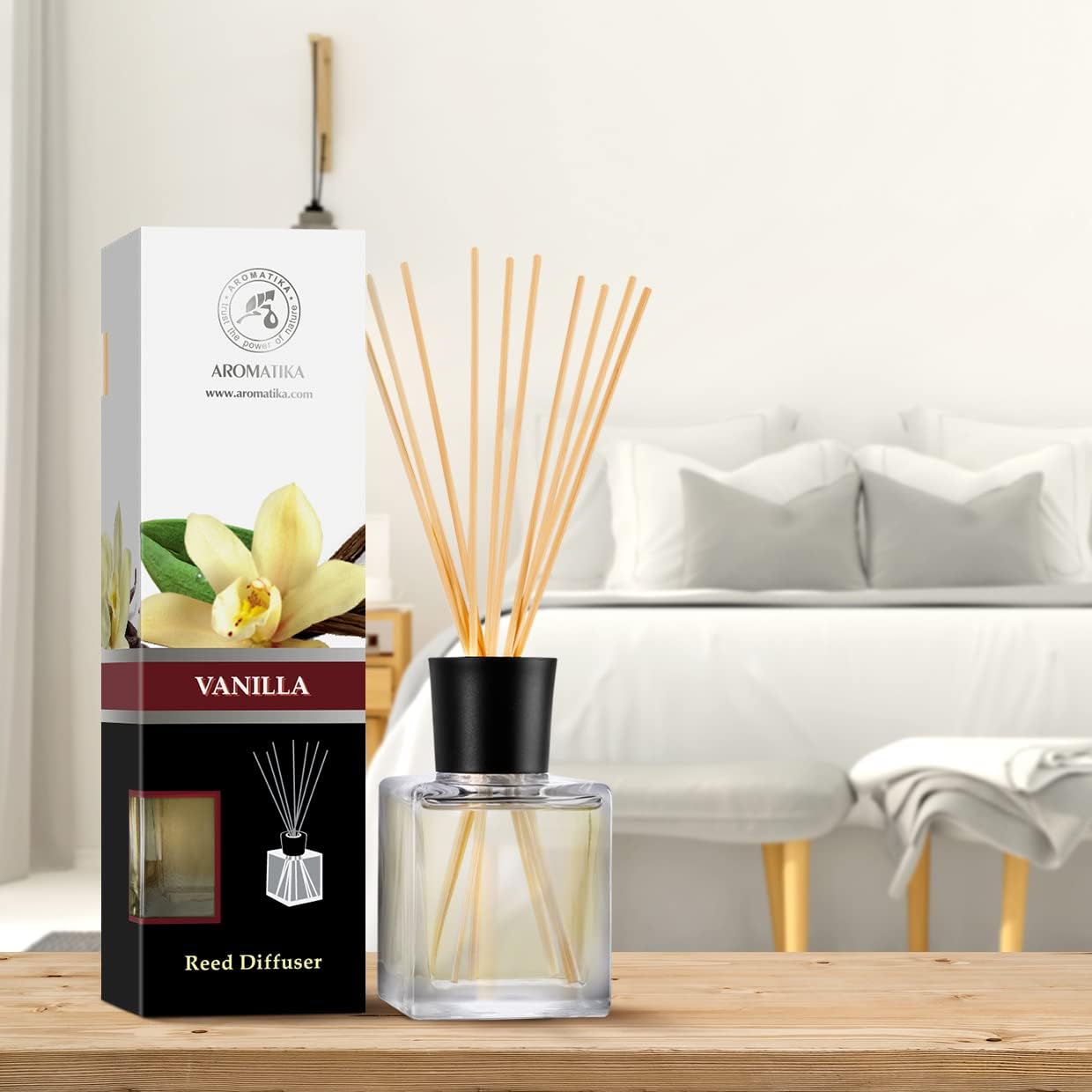 Reed Diffuser with Natural Essential Oil Vanilla 6.8 Fl Oz (200ml) - Scented Reed Diffuser - Gift Set with Bamboo Sticks - Best for Aromatherapy - SPA - Home - Office - Fitness Club