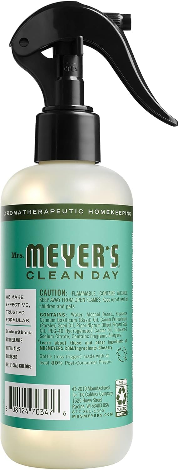 MRS. MEYER'S CLEAN DAY Room and Air Freshener Spray, Non-Aerosol Spray Bottle Infused with Essential Oils, Basil, 8 fl. oz