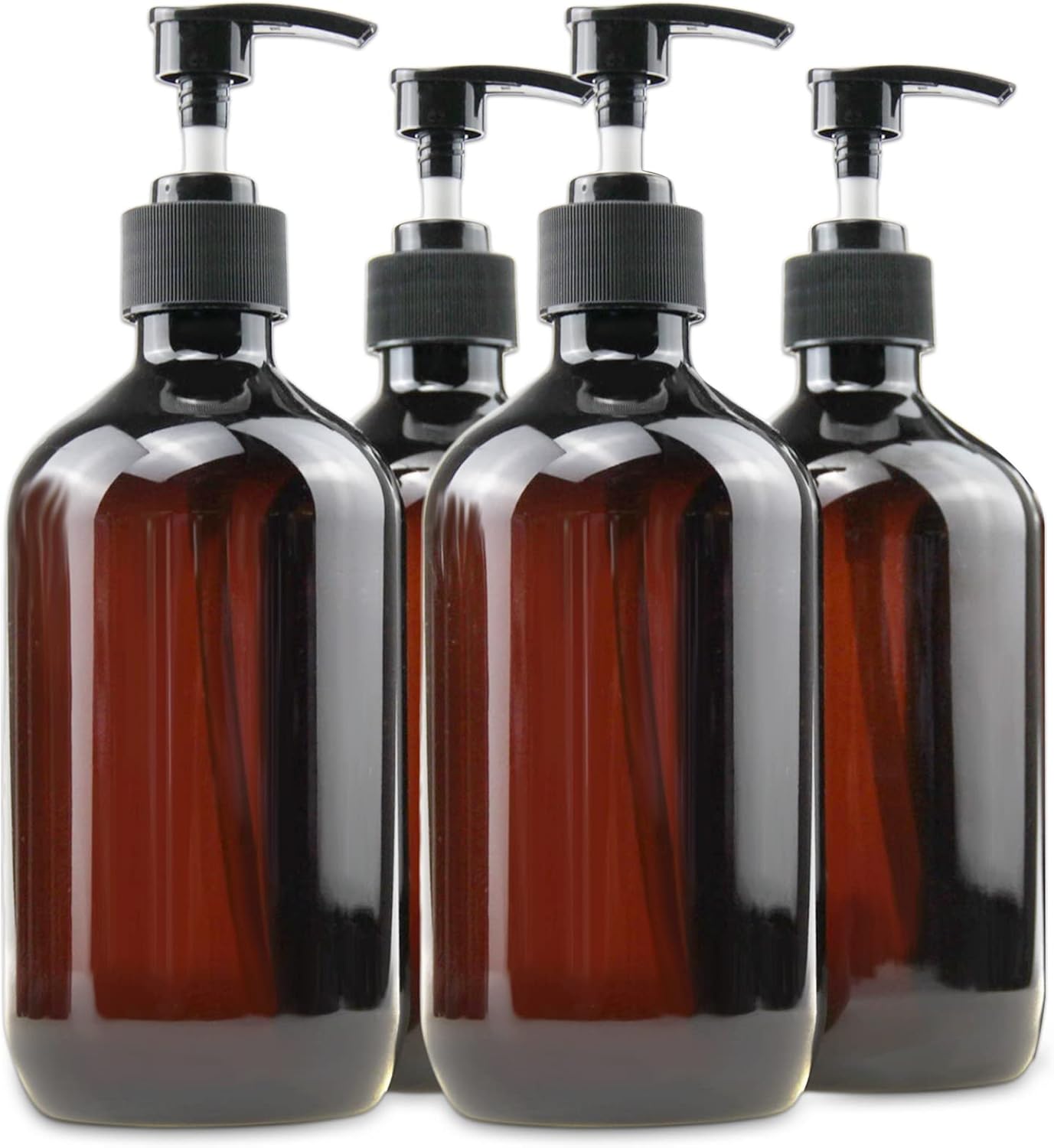 Empty Plastic Bottles with Pump Dispenser and Labels Included, Refillable Travel Containers for Hand sanitizer Shampoo Lotion, etc - BPA/Paraben Free, 500ml/16.9oz (Amber, 4 Pack)