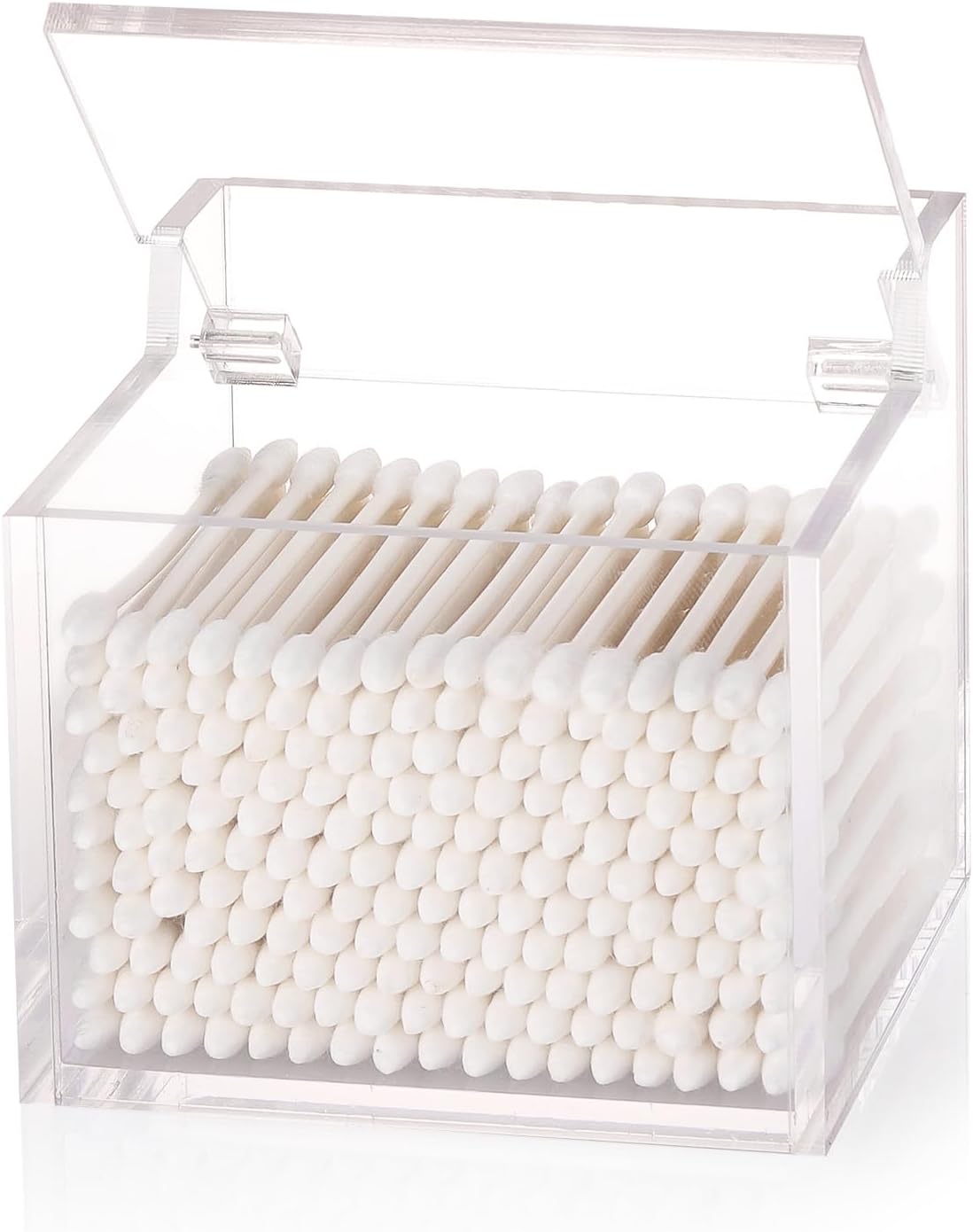 Tbestmax Qtip Holder with Lid, 4mm Thickness Cotton Ball Swab Organizer Acrylic Square Bathroom Containers Makeup Pad Cosmetic Storage - Clear