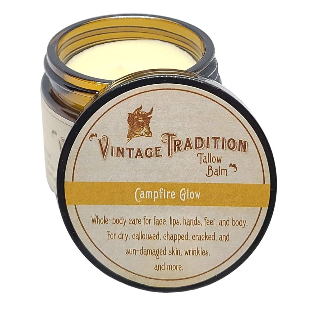 Vintage Tradition Beef Tallow All Purpose Balm - Healing, Hydrating Warm Ginger Skin Care Salve Replaces Body Lotion, Hand Cream, More - Essential Oil, Olive Oil, and Grass-Fed Tallow, 2 fl. oz.