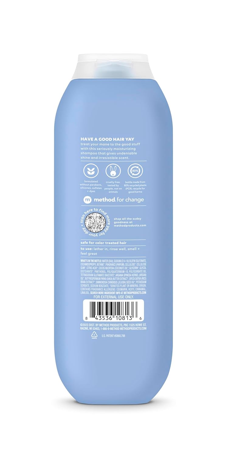 Method Moisturizing Shampoo, Simply Nourish with Shea Butter, Coconut, and Rice Milk Scent Notes, Paraben and Sulfate Free, 14 oz (Pack of 1)