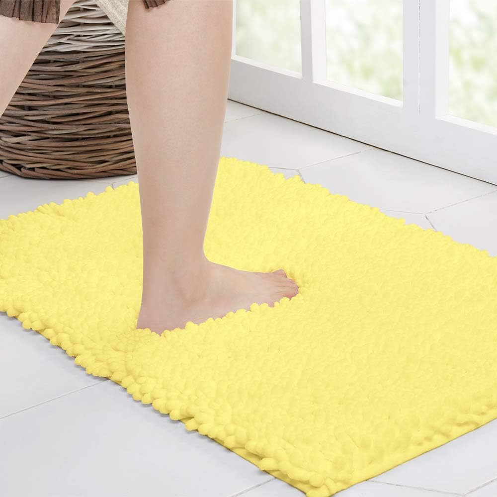 Walensee Bathroom Rug Non Slip Bath Mat (32x20 Inch Yellow) Water Absorbent Super Soft Shaggy Chenille Machine Washable Dry Extra Thick Perfect Absorbant Best Large Plush Carpet for Shower Floor