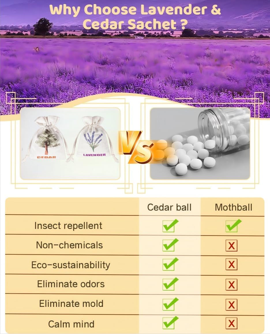 20 Pack Cedar Chips and Natural Dried Lavender Sachets Bags - Stop Clothes Damage, Cedar and Lavendar Home Fragrance Sachets for Drawers and Closets