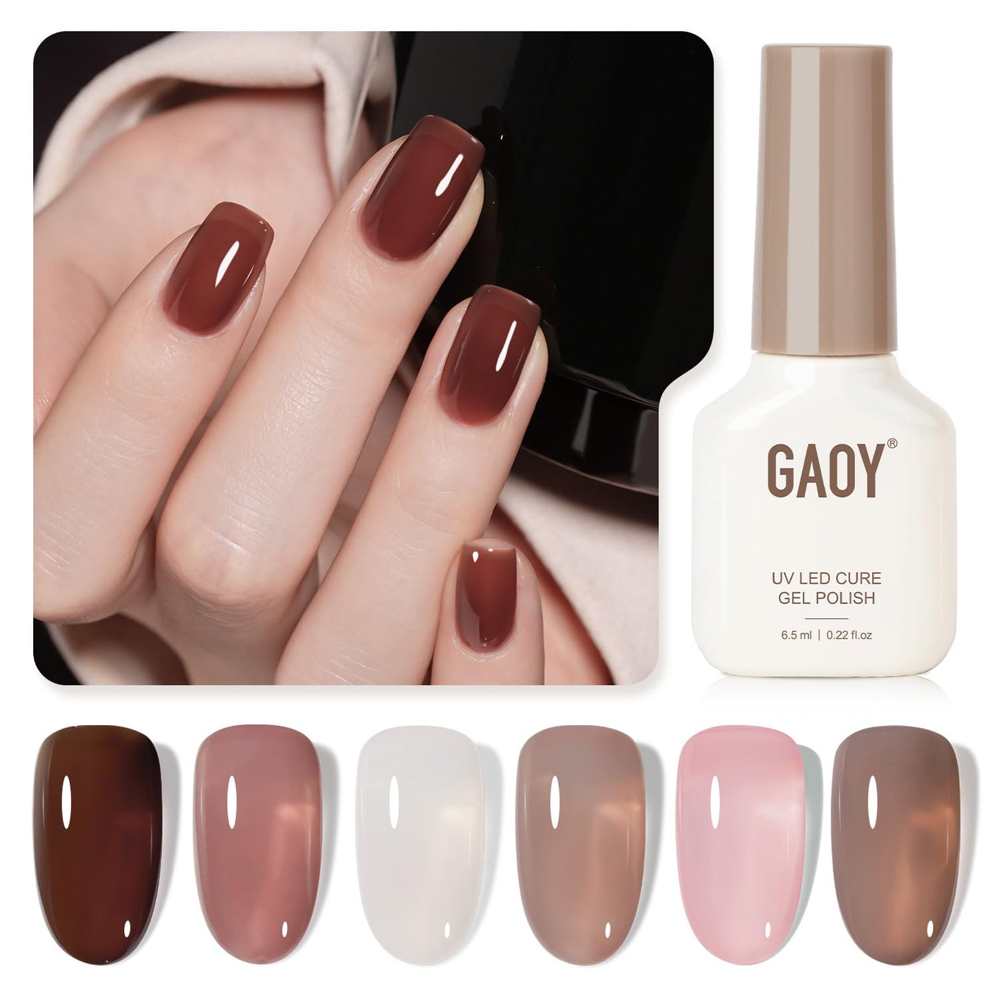 GAOY Rose Brown Jelly Gel Nail Polish of 6 Transparent Brown Pink Whiter Colors Sheer Gel Polish Kit for Salon Manicure and Nail Art DIY at Home