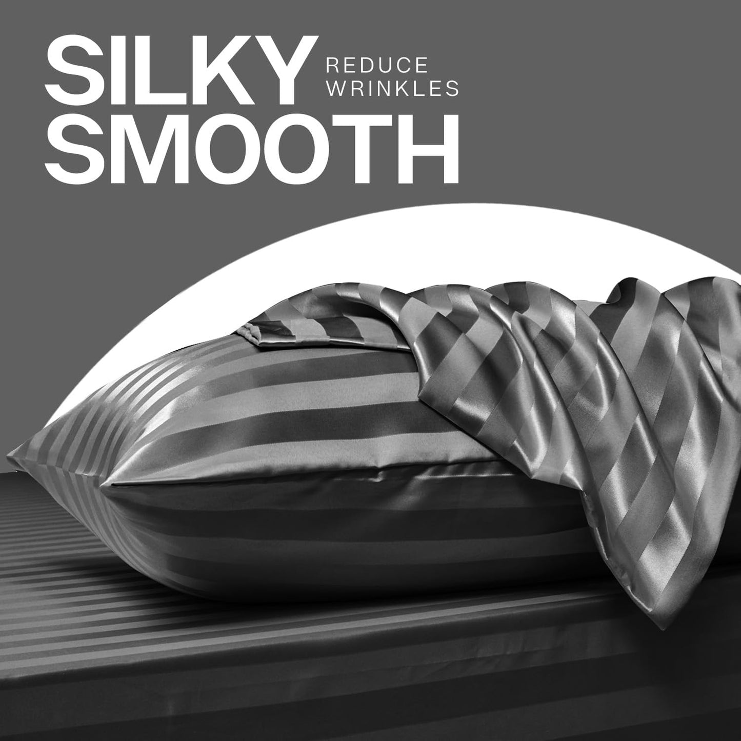 MR&HM Satin Pillowcase for Hair and Skin, Silk Satin Pillowcase 2 Pack, King Size Pillow Cases Set of 2, Silky Pillow Cover with Envelope Closure (20x40, Dark Grey Striped)