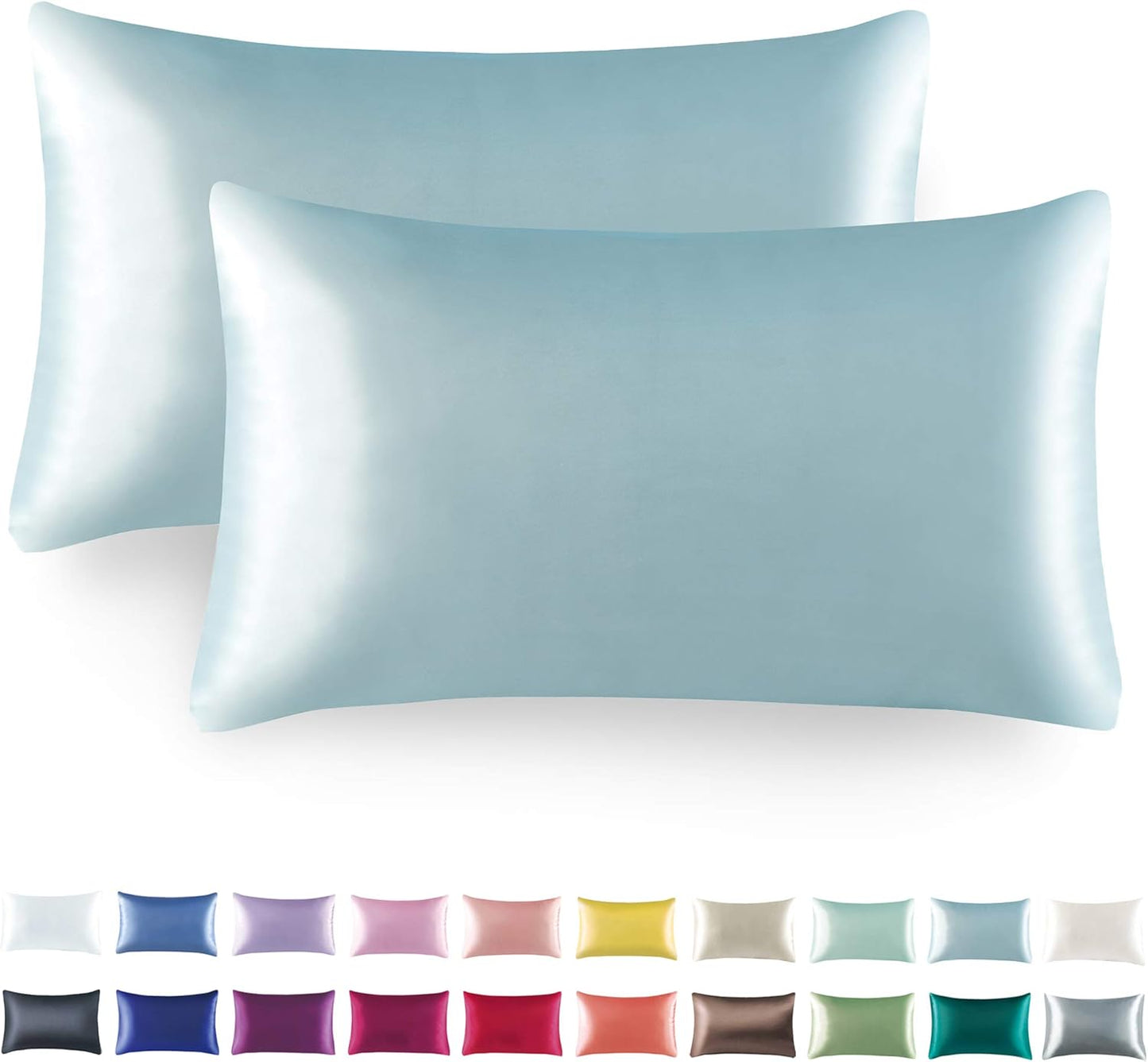 Tyfitb Satin Pillowcase for Hair and Skin, Baby Blue Pillowcases Set of 2, Cooling Pillow Cases Queen Size(20×30 Inches), Soft Luxury Satin Pillowcase with Envelope Closure