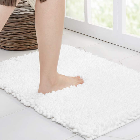 Walensee Bathroom Rug Non Slip Bath Mat (36x24 Inch White) Water Absorbent Super Soft Shaggy Chenille Machine Washable Dry Extra Thick Perfect Absorbant Best Large Plush Carpet for Shower Floor