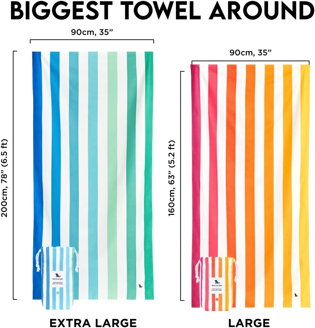 Dock & Bay Beach Towel - Quick Dry, Sand Free - Compact, Lightweight - 100% Recycled - Includes Bag - Summer - Peach Sunrise - Extra Large (200x90cm, 78x35)