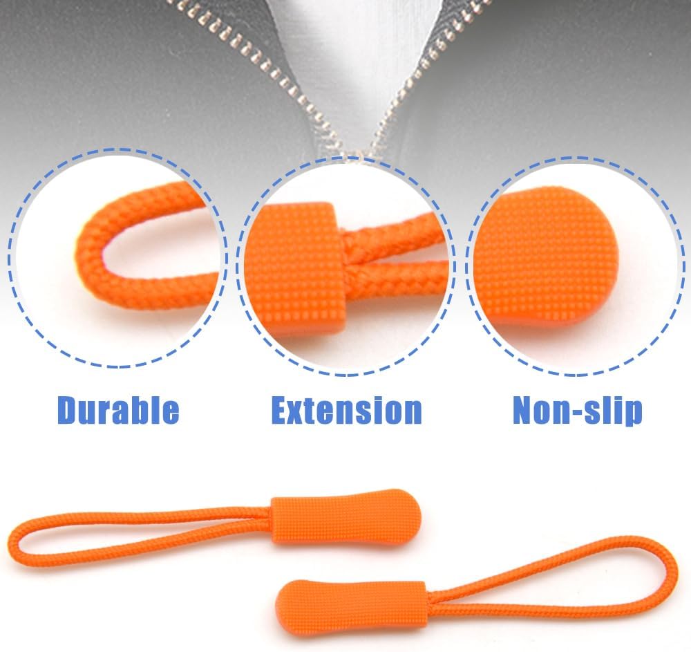 Ruidee 50 Pieces Zipper Pulls Zipper Tabs Zipper Pull Cord Extender Replacement Zipper Pulls for Backpacks, Jackets, Luggage, Purses, Handbags（Orange）