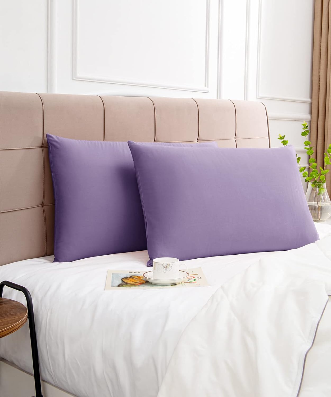 Warmstar Cotton Pillow Cases Standard Size Set of 2, 600 Thread Count Pillowcases 20x26 Inches, Soft Long Staple Cotton Pillowcases Breathable with Envelope Closure,Plum