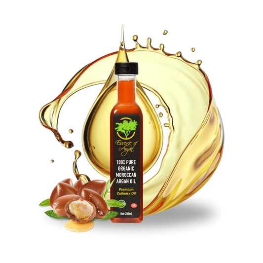 Essence of Argan Organic Moroccan Argan Oil for Cooking 8 Ounces - USDA Approved, Eco-Certified Organic Argan Oil with Rich Nutrients - Premium Culinary Oil & Keto Dressing with Toasted Nutty Flavor