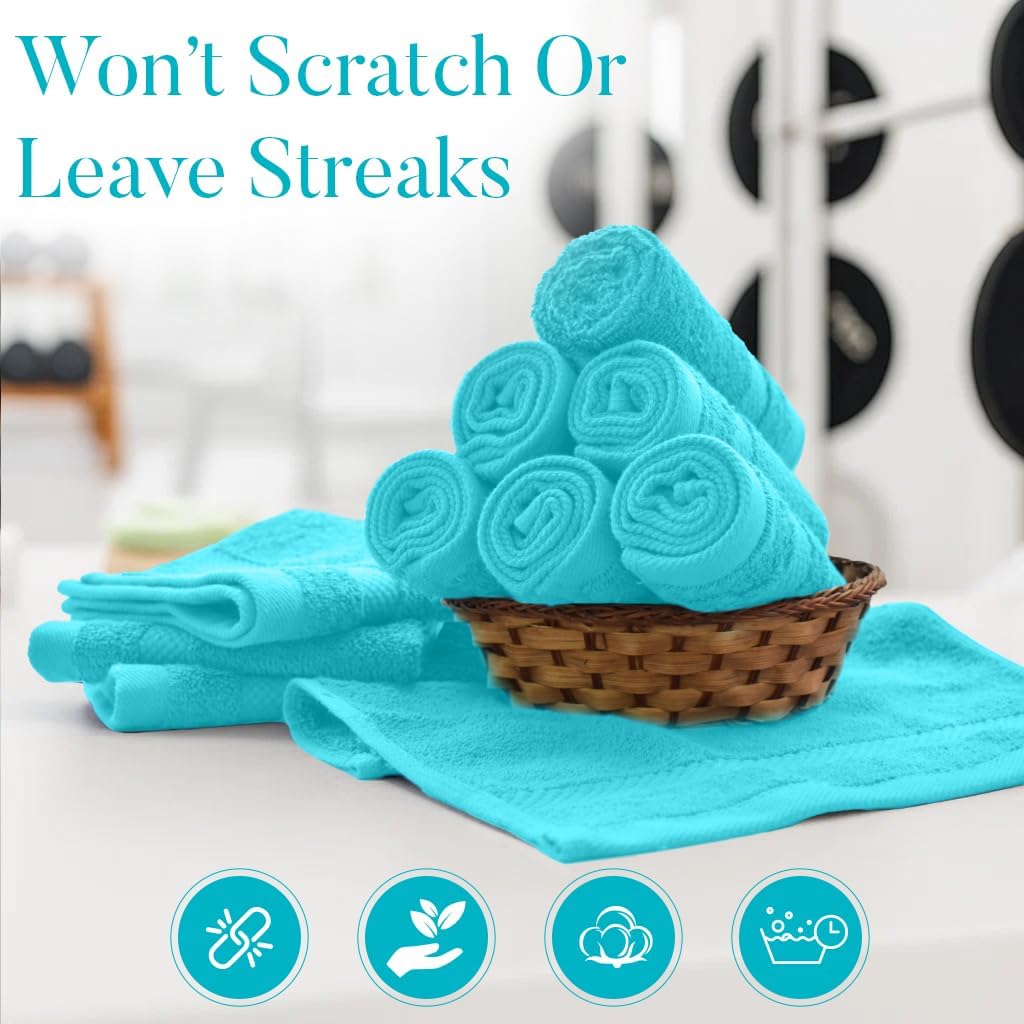 DAN RIVER 12-Pack Premium 100% Cotton Aqua Face Towels – Reusable Face Towel Set, Absorbent & Soft Wash Cloths for Bathroom & Body – Hand and Face Towels, 550 GSM (12x12 in)