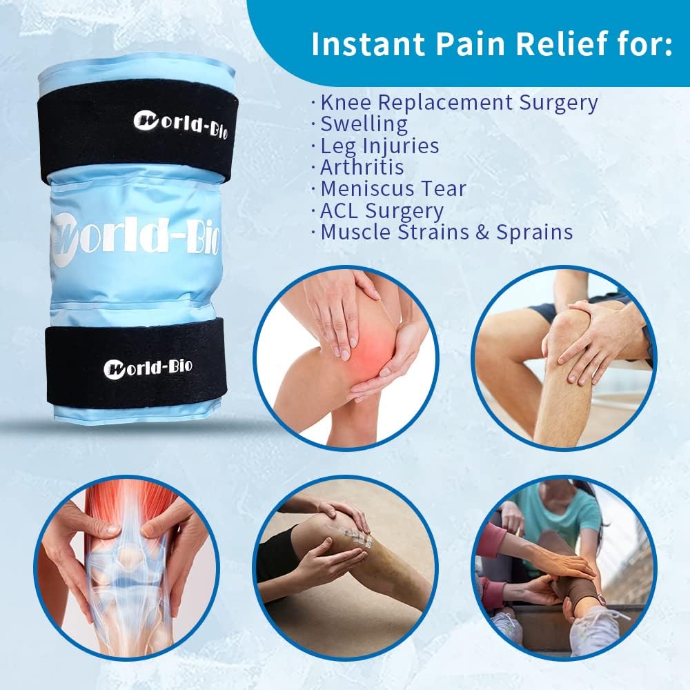 Knee Ice Pack Wrap for Pain Relief, Reusable & Flexible Gel Cold Pack for Leg Injuries, Swelling, Replacement Surgery, Hot & Cold Compress Knee Ice Wrap for Arthritis, Post-Surgery Recovery