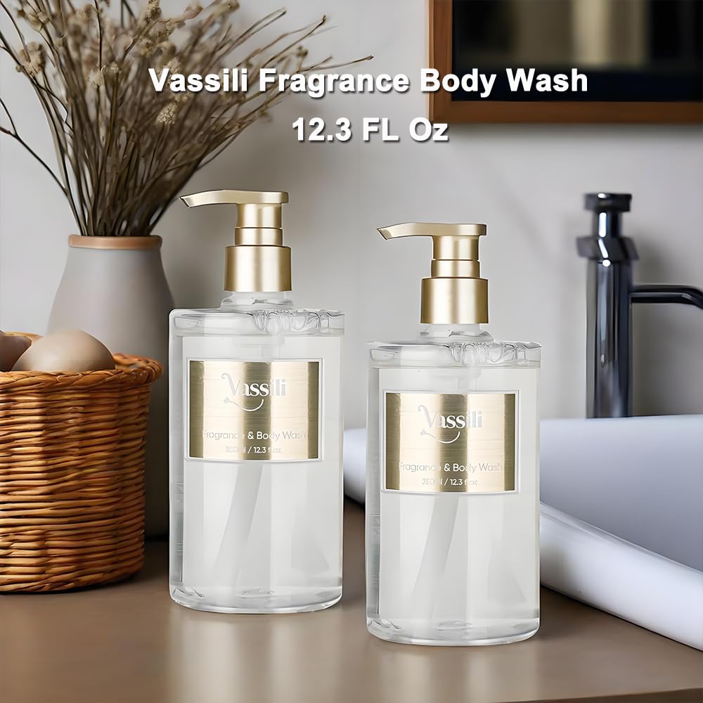 Vassili Fragrance Body Wash - Long-Lasting Aroma with Exotic Notes,Moisturizing & Gentle,For All Skin Types,Easy Rinse,12.3fl oz (Muskwood Whisper)