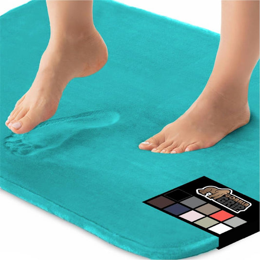 GORILLA GRIP Memory Foam Bath Rugs, Soft Absorbent Velvet Bathroom Mats, Durable Dots on Underside, Machine Washable Bathmat, Carpet Rug Room Decor for Shower Floor, 30x20 Mat, Turquoise