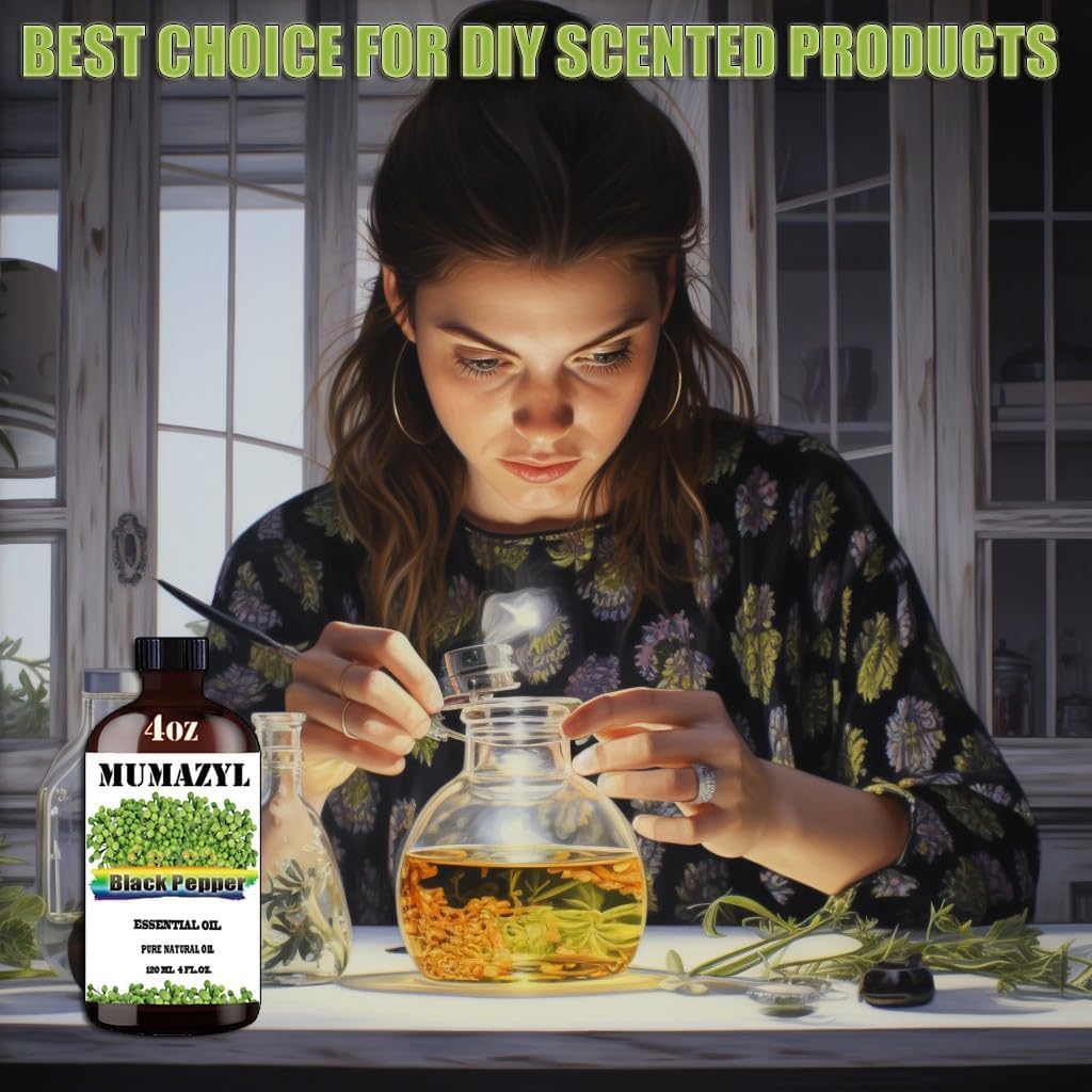 Black Pepper Essential Oil, Black Pepper Oil 4 Fl Oz 120ML for Diffuser Humidifier Yoga Cleaning DIY Candle Soap Making Essential Oils