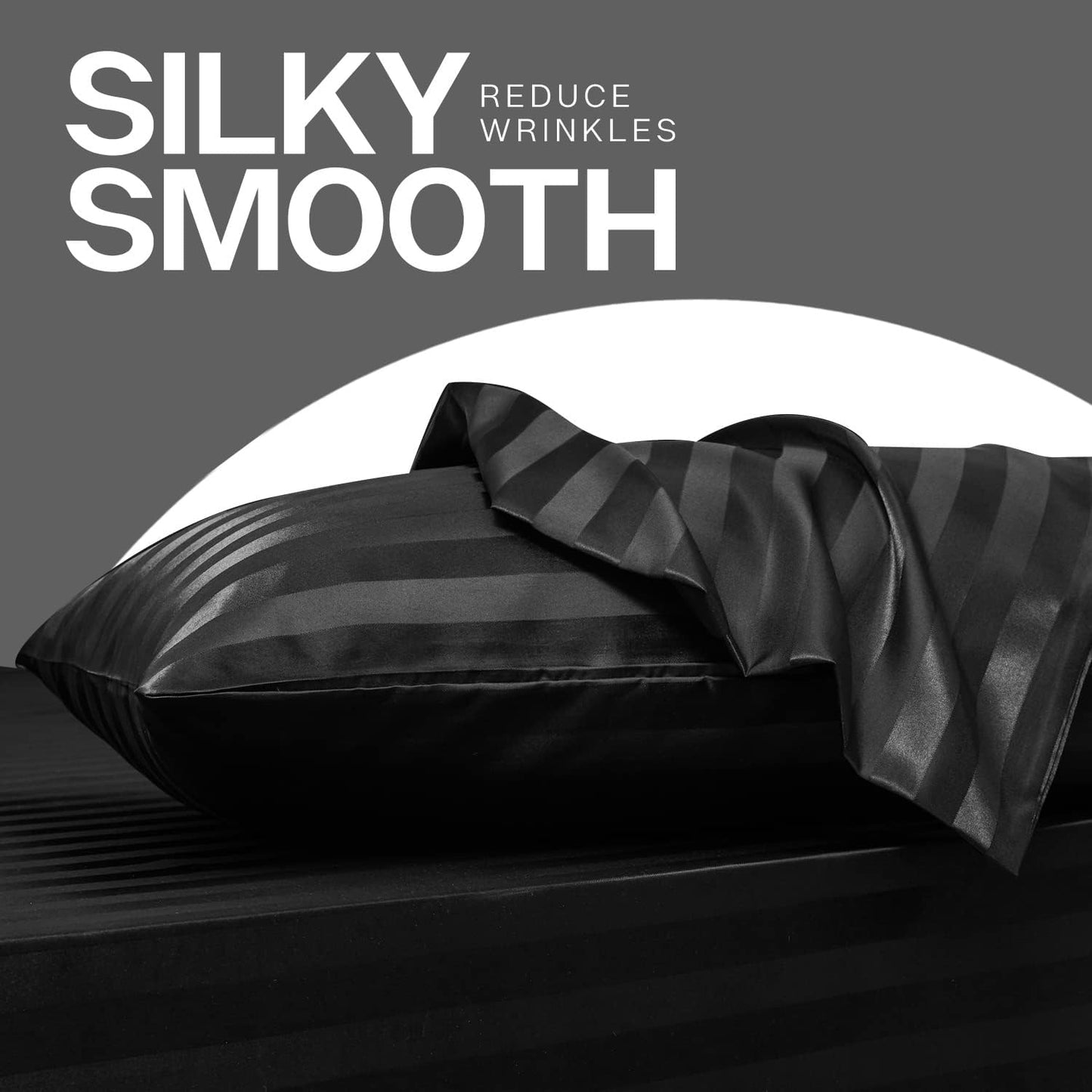 MR&HM Satin Pillowcase for Hair and Skin, Silk Satin Pillowcase 2 Pack, Standard Size Pillow Cases Set of 2, Silky Pillow Cover with Envelope Closure (20x26, Black Striped)