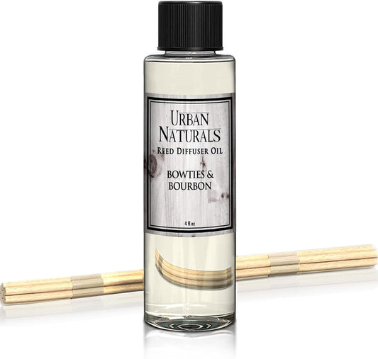 Urban Naturals Bowties & Bourbon Scented Oil Reed Diffuser Refill with Free Set of Reed Sticks. A Unisex Scent Blended with Dark Oak, Bergamot and Bourbon for a Fresh, Clean Smelling Home, 4 oz