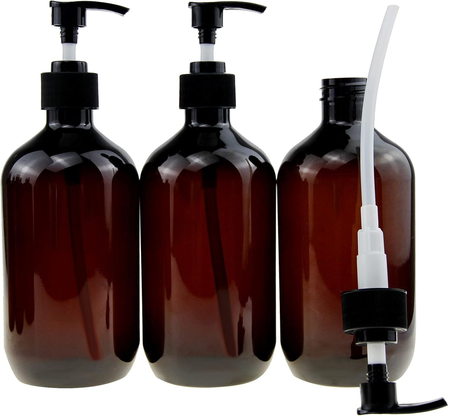 Empty Plastic Bottles with Pump Dispenser and Labels Included, Refillable Travel Containers for Hand sanitizer Shampoo Lotion, etc - BPA/Paraben Free, 500ml/16.9oz (Amber, 3 Pack)