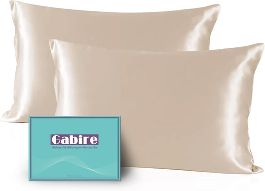 Mulberry Silk Pillow Cases Set of 2, Both Sides Real Silk Pillow Cover for Hair and Skin Prevent Acne Pillowcase Organic Silk Pillowcase 2 Pack with Hidden Zipper, Champagne, Queen (20"×30")