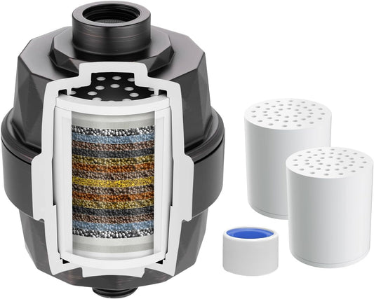 Hibbent Shower Filter for Hard Water, High Output Shower Head Filter to Remove Chlorine and Fluoride, 20 Stage Showerhead Filter, Shower Filter with 2 Replaceable Filter Cartridges, Oil-Rubbed Bronze