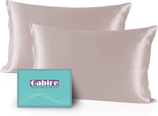 Mulberry Silk Pillowcases Set of 2, Both Sides Real Silk for Hair and Skin Prevent Acne Pillowcase Organic Silk Pillow Cases 2 Pack with Hidden Zipper, Apricot Grey, Standard (20"×26")