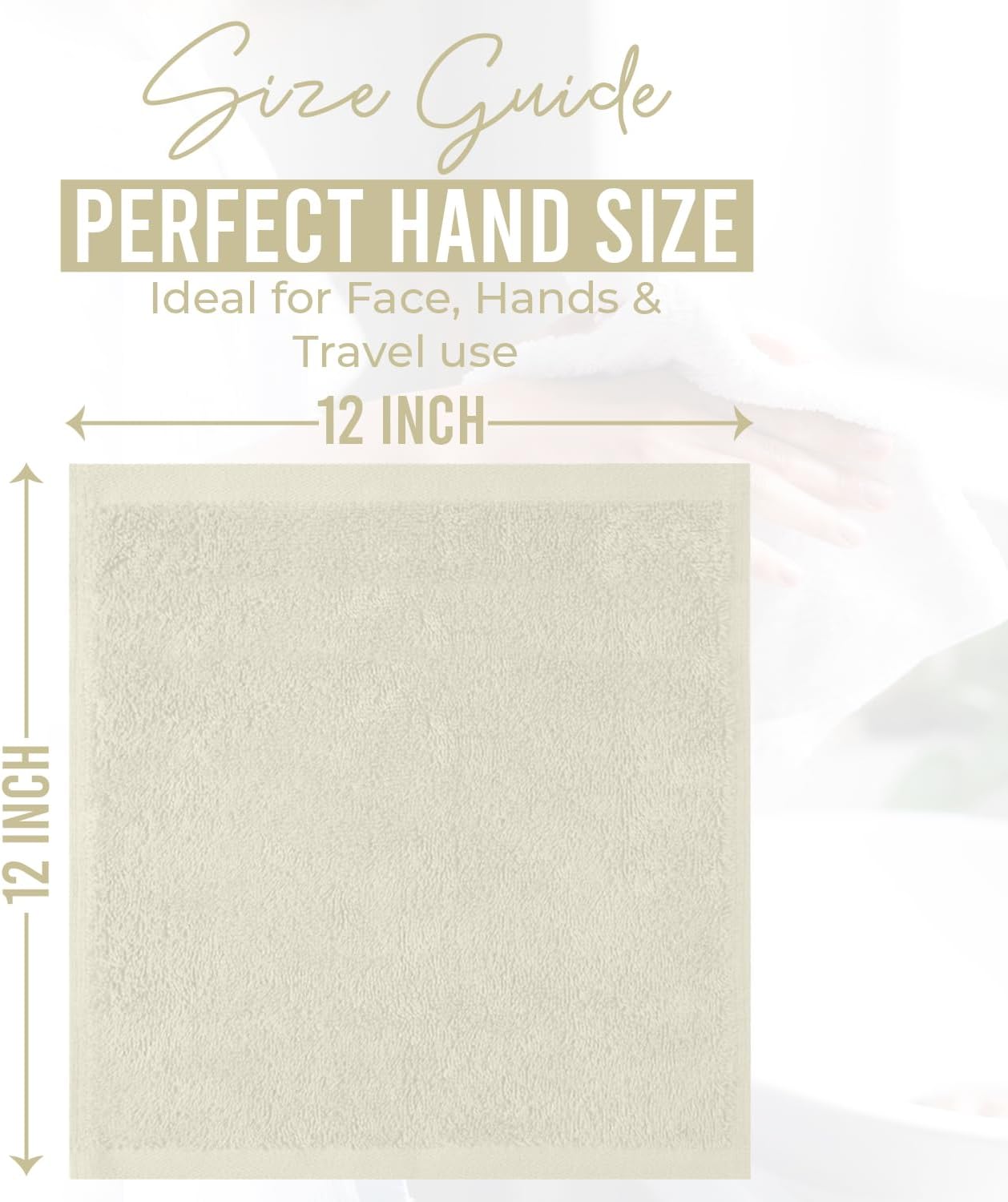 DAN RIVER 100% Cotton Wash Cloths 12 Pack [12x12] Soft & Absorbent Body wash Cloths, Gym, Hotels & Spa Perfect for Everyday Use Fingertip Towels, Ivory