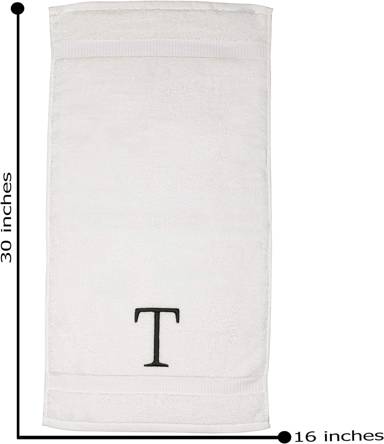 Dark Gray and White Bathroom Hand Towel - Monogrammed Luxury Hotel Quality Decorative Embroidered Towel for Powder Room, Spa - GOTS Organic Certified - Pack of 2, Letter T