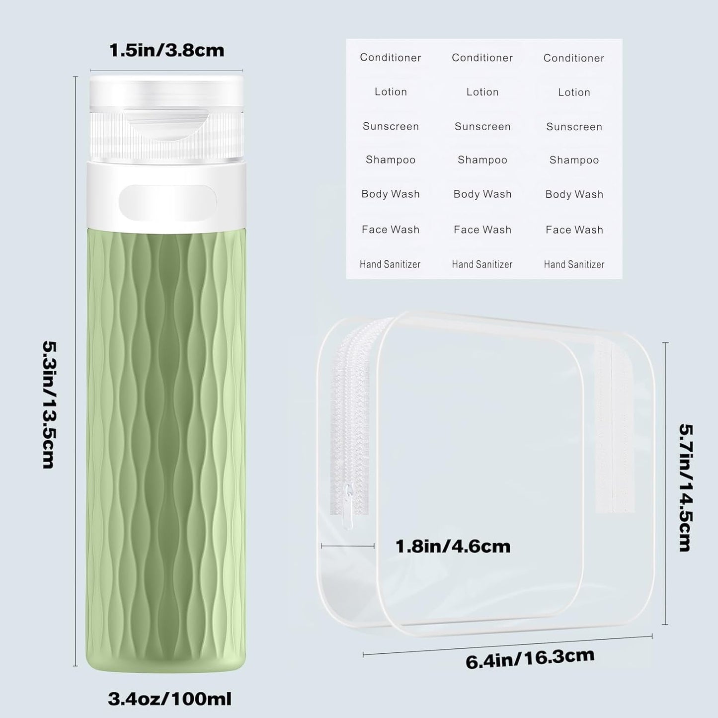 Travel Bottles for Toiletries, TSA Approved 3.4oz Travel Size Containers, BPA Free Leak Proof Silicone Traveling Bottles, Refillable Travel Essentials Kits for Shampoo Conditioner(4 Pack)-C