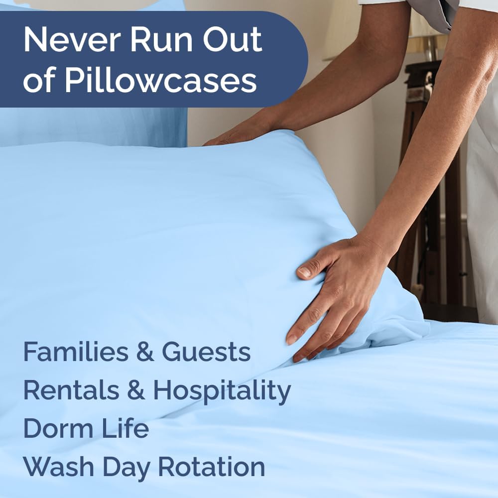 Queen Pillow Cases Set of 10 - Ultra Soft Hotel Quality Pillowcase Covers - Comfy, Cozy & Wrinkle Free - Shrink, Stain & Fade Resistant - Machine Washable Pillow Protectors - 10 Piece Set - Light Blue