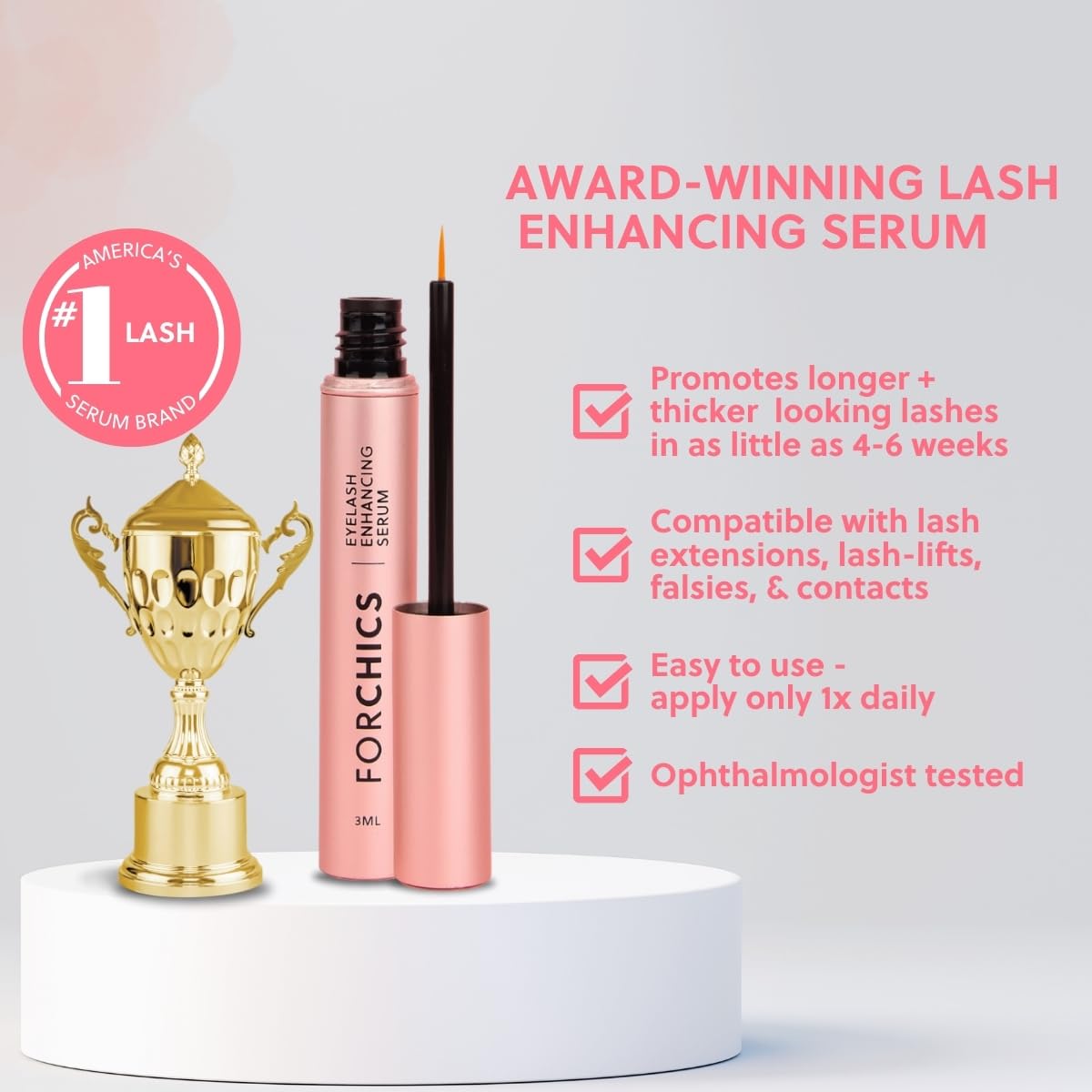 ForLash by ForChics: 3 Pack Ultimate Hormone- Free Eyelash Growth Serum for Enhanced Fuller, Thicker, Longer Lashes - Regrowth Booster, Organic Formula, Vegan & Cruelty-Free