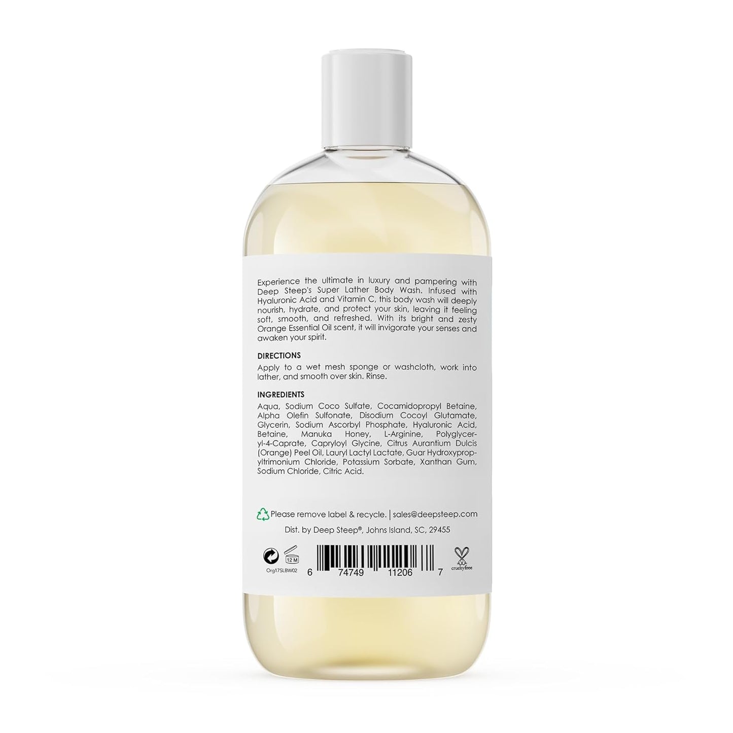 Deep Steep Super Lather Body Wash, Orange, 17 oz – Hydrating Shower Gel with Hyaluronic Acid, Manuka Honey, & Orange Essential Oil – Vegan, Clean Beauty, Clean & Refreshed Skin