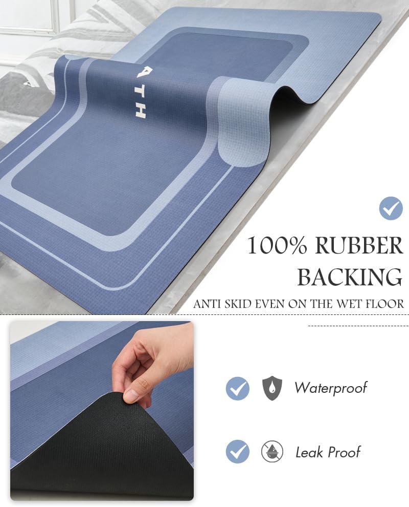 MontVoo-Bath Mat Rug Long Non Slip Super Absorbent Bathroom Runner Stain Resistant Quick Dry Thin Bathroom Mat Fit Under Door-17"x50",Navy