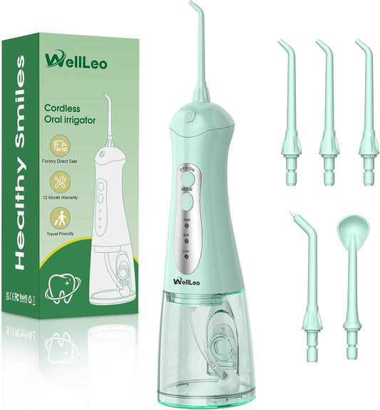 Water Flosser for Teeth, Portable Oral Irrigator Rechargeable Water Dental Flosser Pick with High Pressure 5 Jet Tips, IPX7 Travel Water Flossing for Brace Teeth Cleaner Gum Care