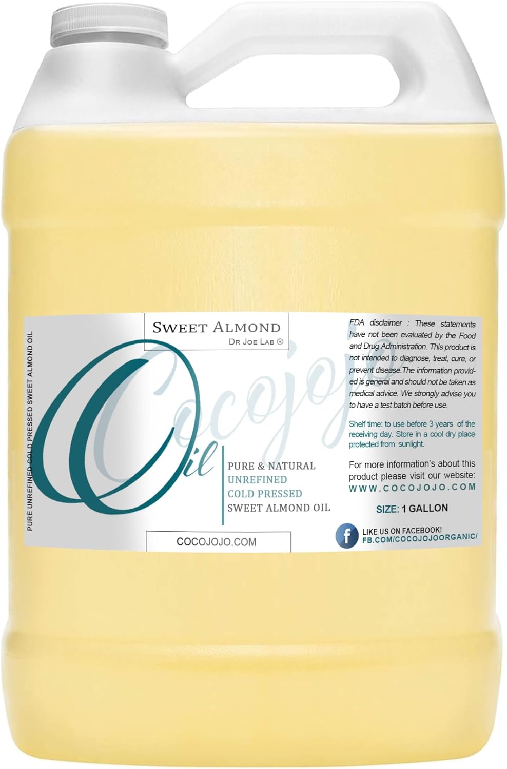 Sweet Almond Oil - Face Skin Hair Cold Pressed 1 Gallon Natural Pure Massage Extra Virgin Unrefined