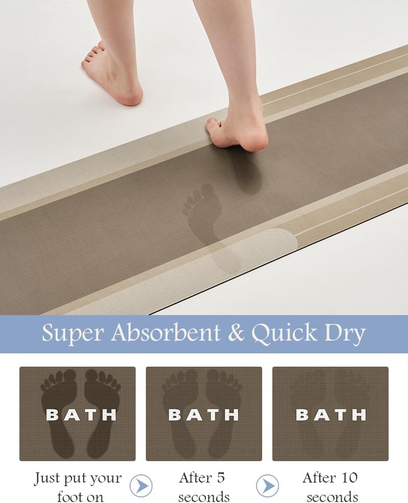 MontVoo-Bath Mat Rug Long Non Slip Super Absorbent Bathroom Runner Stain Resistant Quick Dry Thin Bathroom Mat Fit Under Door-24"x70",Beige
