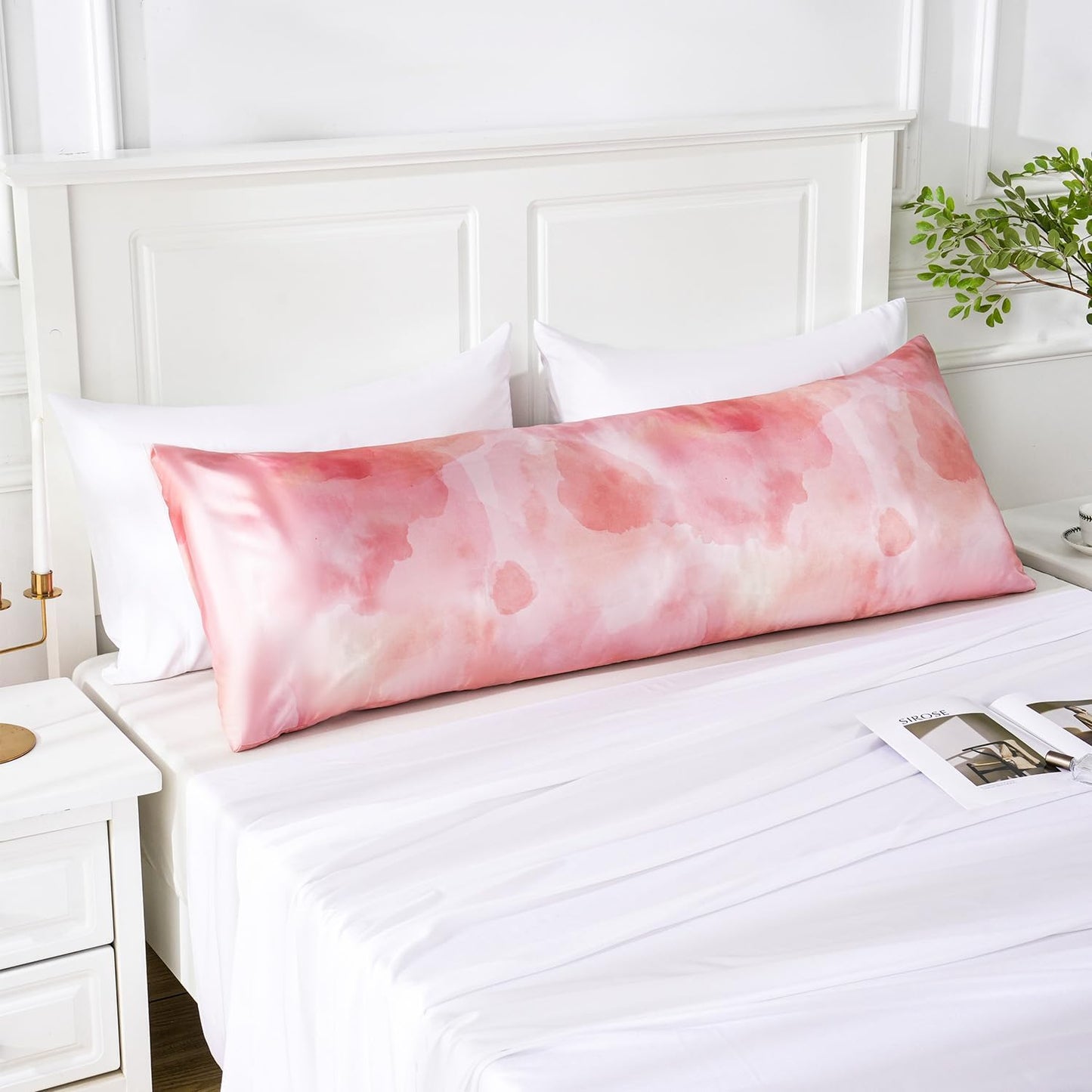 MR&HM Satin Body Pillow Cover, Soft and Breathable Body Pillow Case with Envelope Closure, Cooling and Silky Long Pillowcase for Hair and Skin,Grey (20x54, Dream Pink)