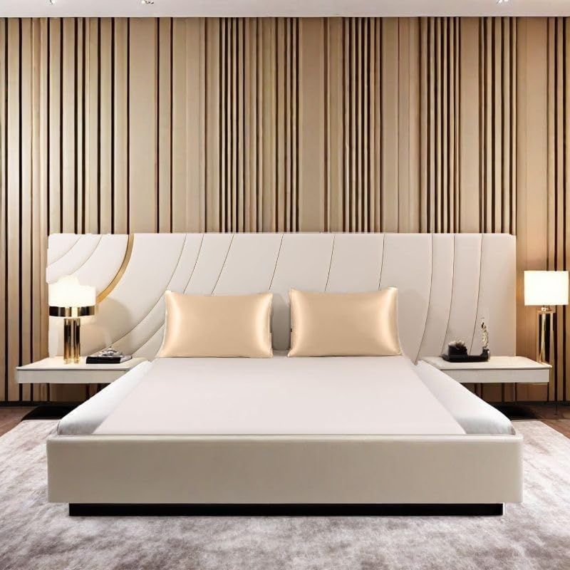 Juwenin Bedding,Super Soft and Luxury Silky Satin Pillowcase (Silky Satin Pillow Case for Hair) Set of 2 (Champagne, King (20'x40'))