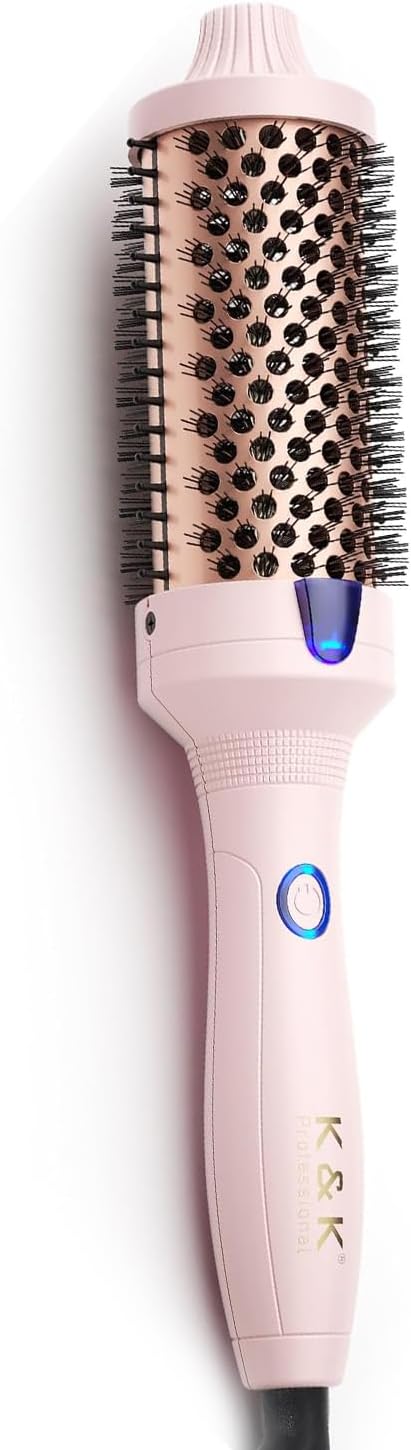 K&K Thermal Brush Curling Iron 1.77 Inch Ceramic Tourmaline Ionic Hair Styler for Loose & Voluminous Curls, Dual Voltage for Long Hair