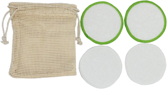 Reusable Makeup Remover Pads, Eco-Friendly Bamboo Cotton Rounds Face Pads, Facial Cleansing Cotton Rounds with Washable Mesh Pouch, 4 Count