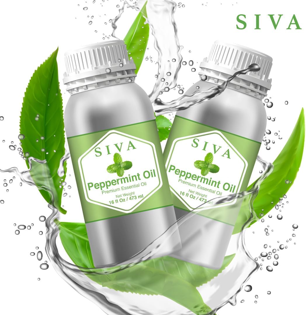 Siva Peppermint Essential Oil - 16 Fl Oz – Natural Peppermint Oil - for Diffuser, Face, Skin Care, Aromatherapy, Hair Care, Scalp and Body Massage