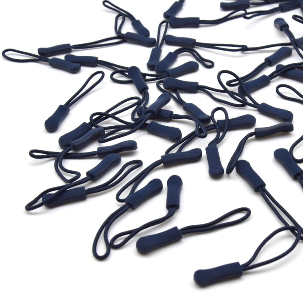 Ruidee 50 Pieces Zipper Pulls Zipper Tabs Zipper Pull Cord Extender Replacement Zipper Pulls for Backpacks, Jackets, Luggage, Purses, Handbags（Dark Blue）