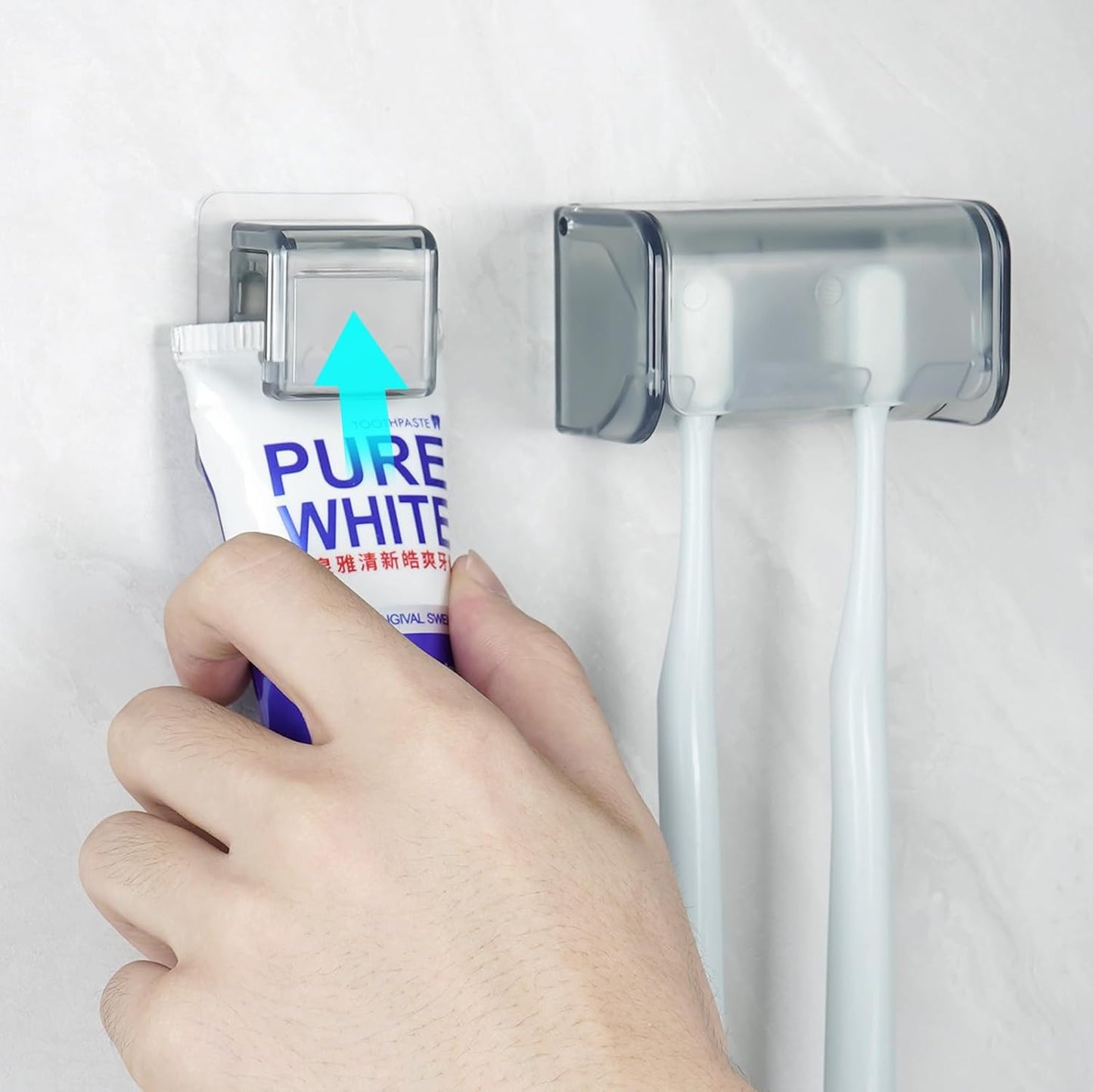 Toothbrush Holder Wall Mounted with Cover for Bathroom, 2 Slots Toothbrush Storage Organizer for Shower, Self Adhesive Toothbrush Hanger with Toothpaste Clip