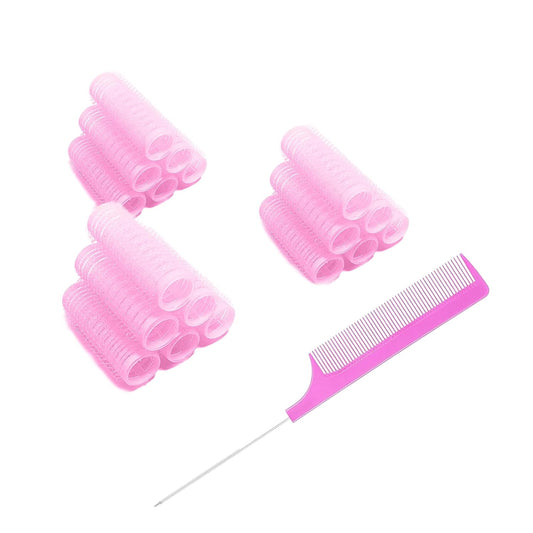 18PCS Self Grip Small Hair Curlers Heatless Roller Hair Curlers Pro Salon Hairdressing Curler DIY Curly Hairstyle Hair Rollers Tools Rat Tail Comb for Women Medium Short Hair(Pink)