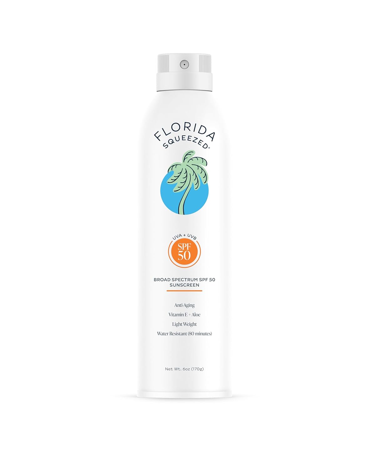 Florida Squeezed SPF 50 Sunscreen Water Resistant Spray|6oz|Vegan and Hawaii 104 Reef Act Compliant (Octinoxate & Oxybenzone Free) Broad Spectrum Moisturizing Sunscreen. Paraben & Phthalate Free.