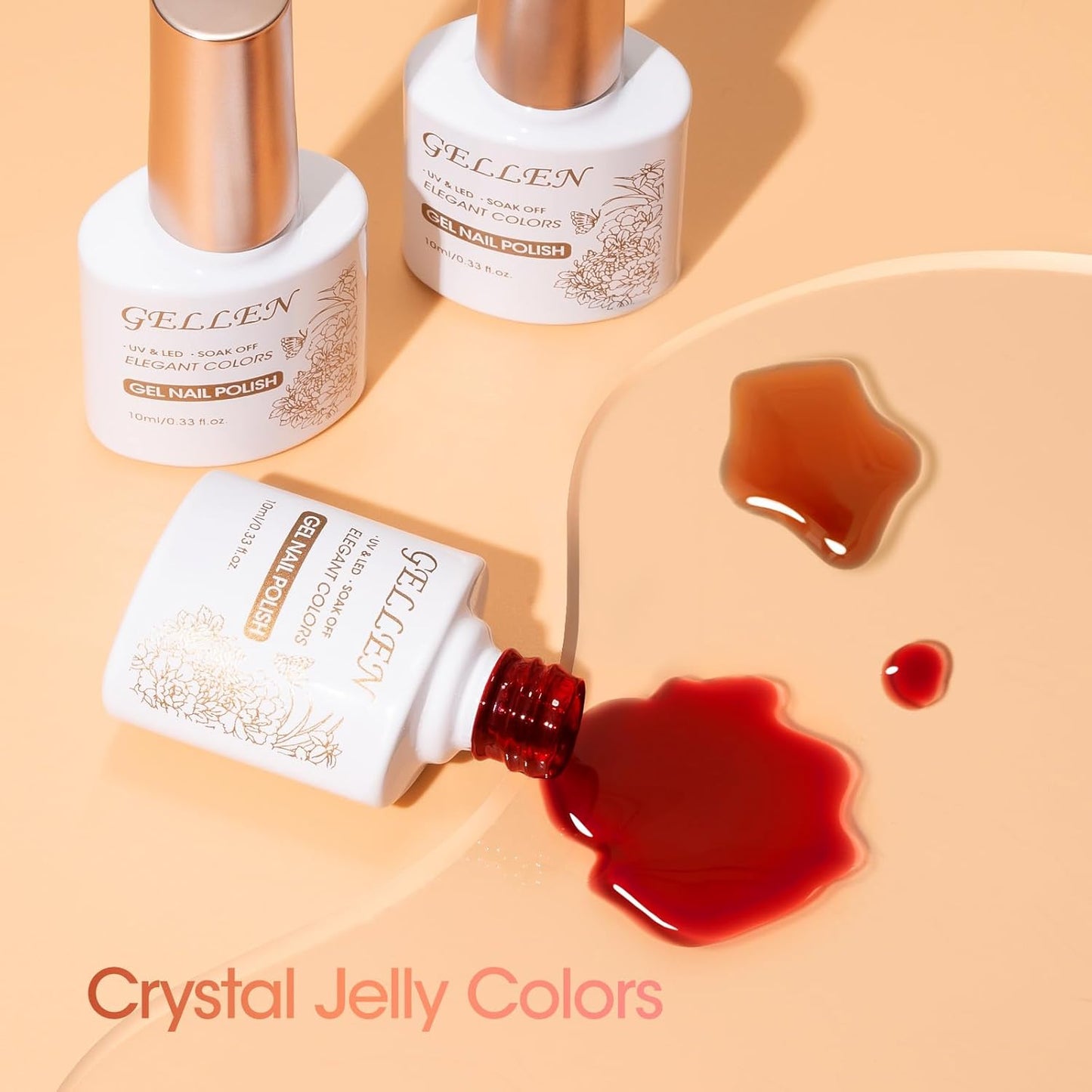 GELLEN Jelly Nail Polish Gel, Sheer Glass Gel Polish Bright Neon Red Brown Clear 6 Colors Set for Natural Acrylic Nails Salon Home, No Wipe, Soak Off, Chip Resistant, Non-toxic