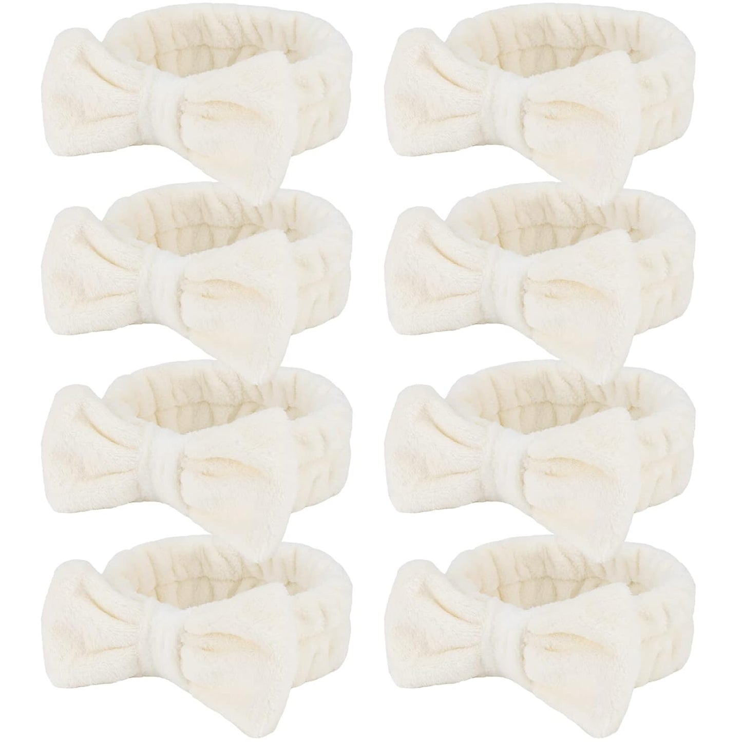 Ondder Spa Headband for Washing Face 8 Pack Beige Skincare Headbands for Women Girls Terry Cloth Cute Bow Head Bands