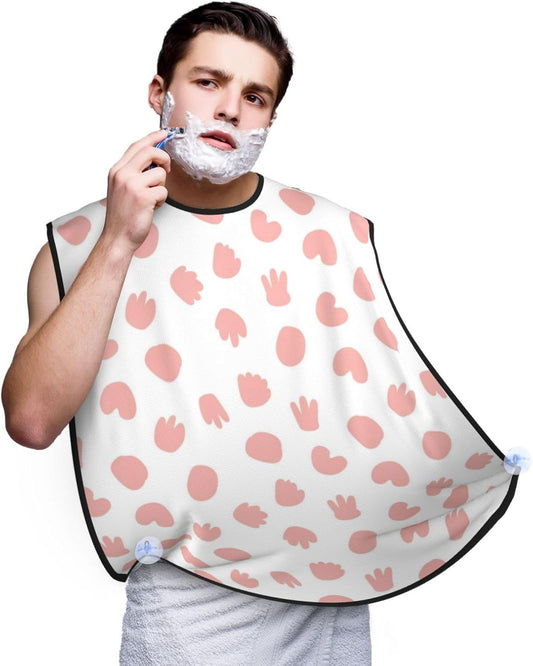 Beard Hair Catcher Bib, Waterproof Non-Stick Grooming Apron for Shaving Trimming, Perfect for Men Dad, Cute Strawberry Pink Cow Print Shave Bib