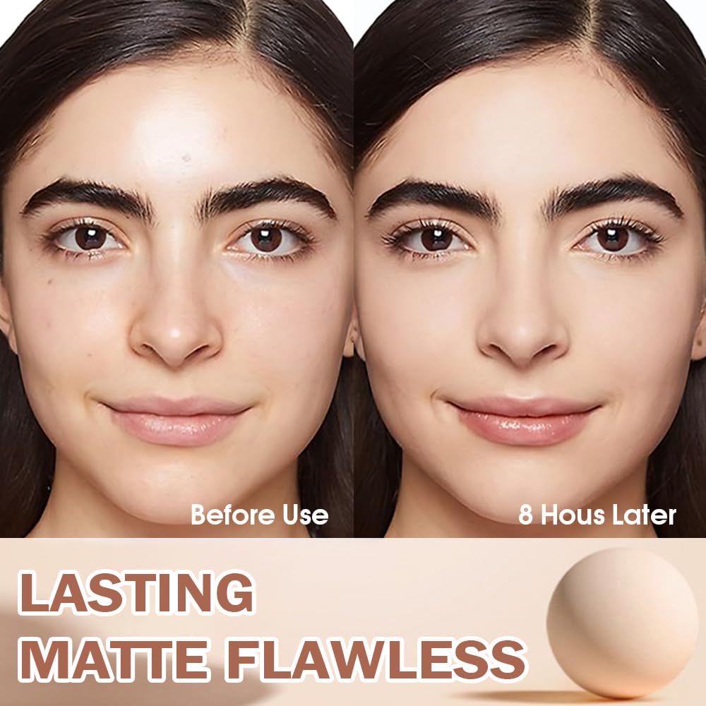 Oil Control Matte Perfection Face Powder Compact For Women, Matte Smooth Flawless Setting Powder Makeup, Polvo Compacto De Maquillaje, Waterproof Long Lasting, 0.35Oz (01 Classic Ivory)